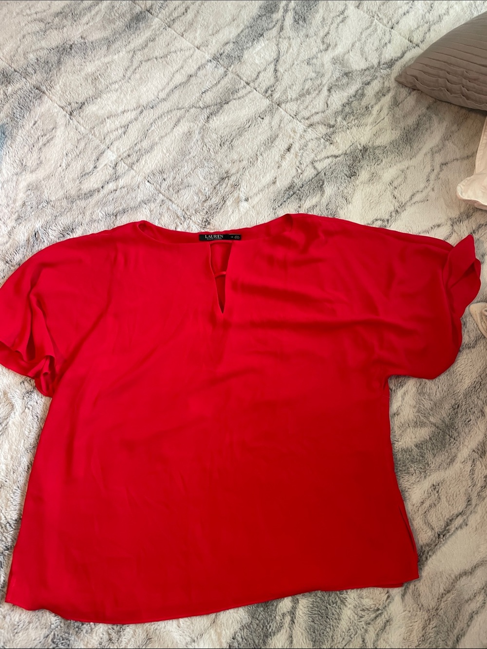 Lauren Ralph Lauren Vibrant Red Short Sleeve Keyhole Blouse